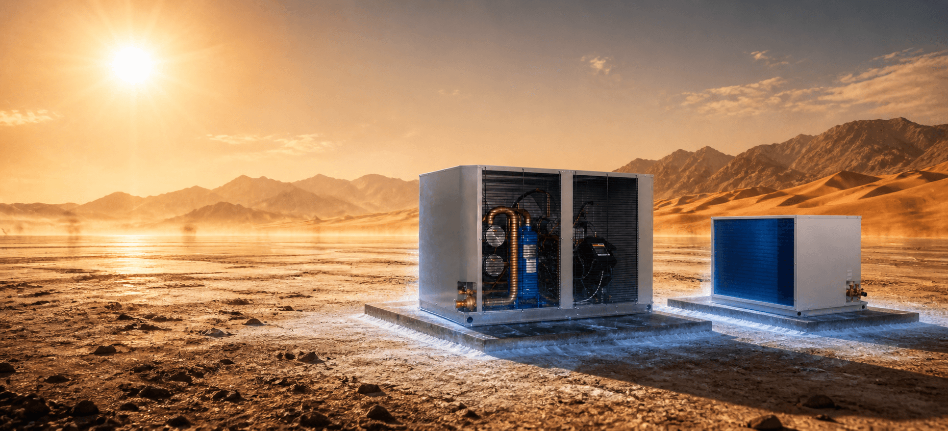 BLAST 150/30 with separate 22 HP primary and 6 HP cascade condenser units in a desert setting