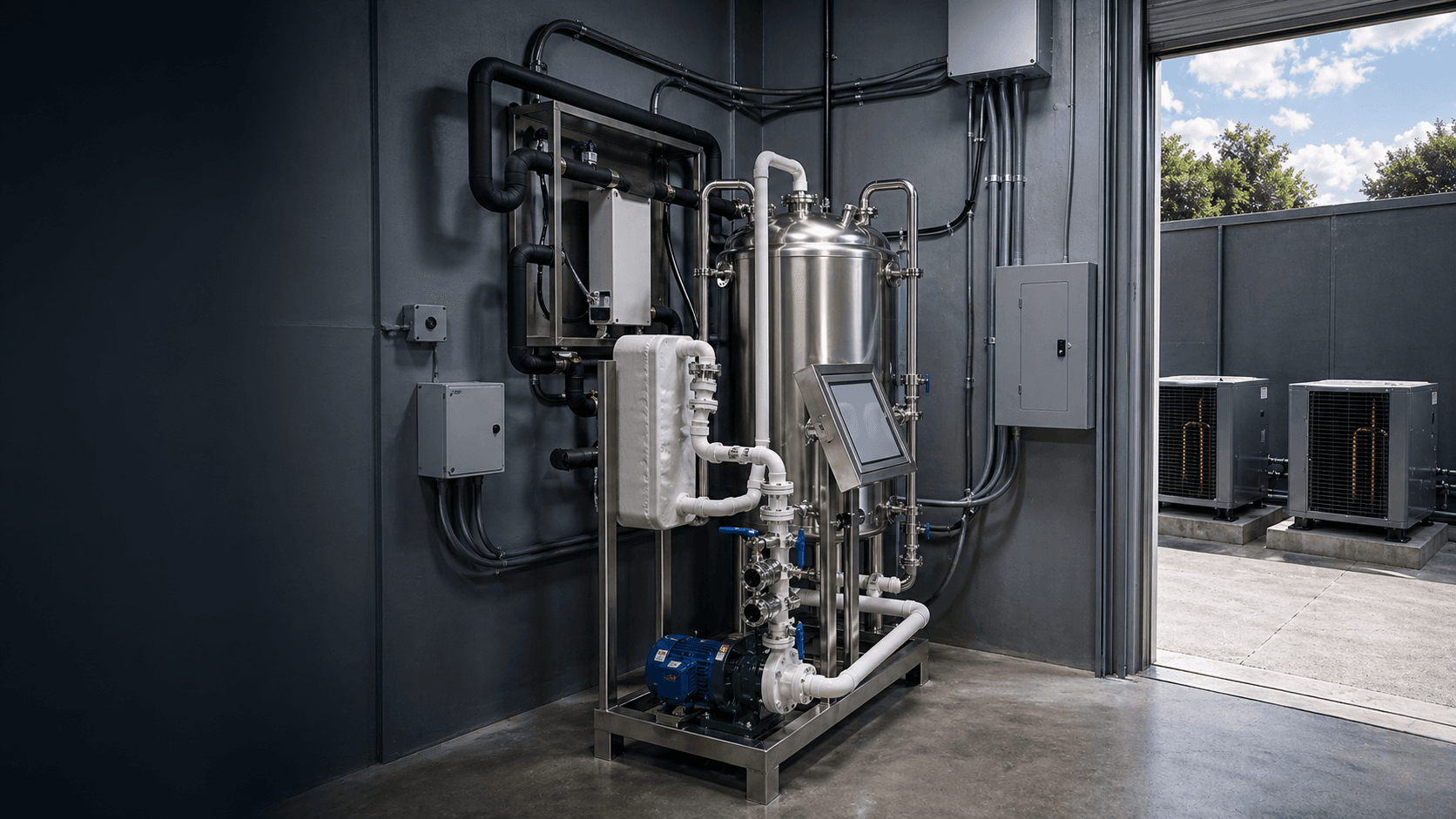 Industrial ethanol chilling platform in a clean production facility