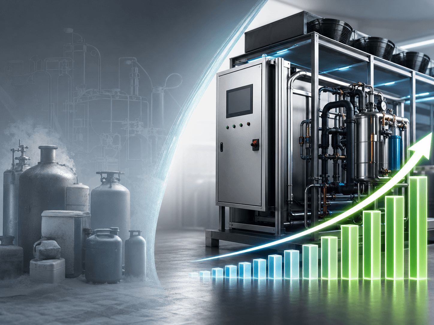 Visual transition from consumable cooling to electric industrial chilling
